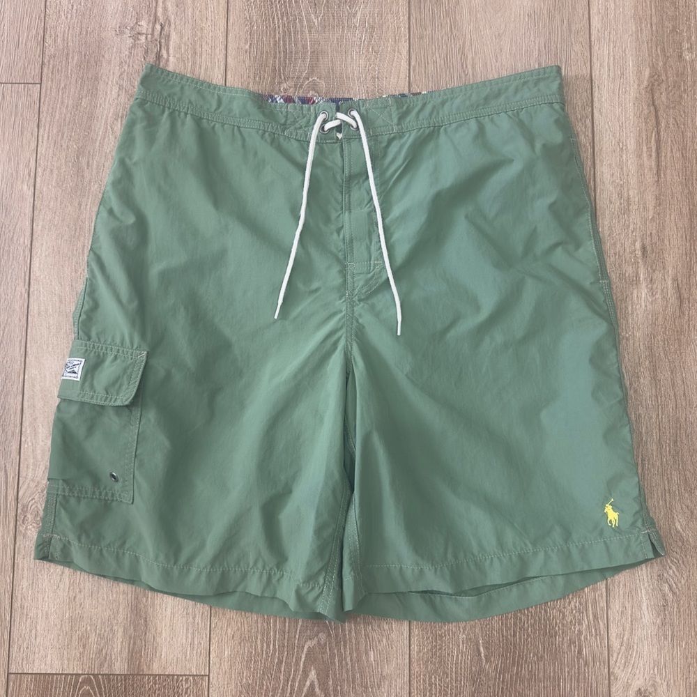 Polo Ralph Lauren Mens L Large Shorts Swimwear Green Swim Trunks Lined